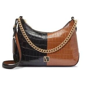 Victorias Secret Two-Tone Black and Brown Croc-Embossed Shoulder Bag
